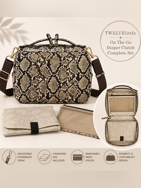 Twelvelittle Handbags - TWELVElittle Diaper Bag Snake Print Crossbody Baby Clutch Changing Pad EUC